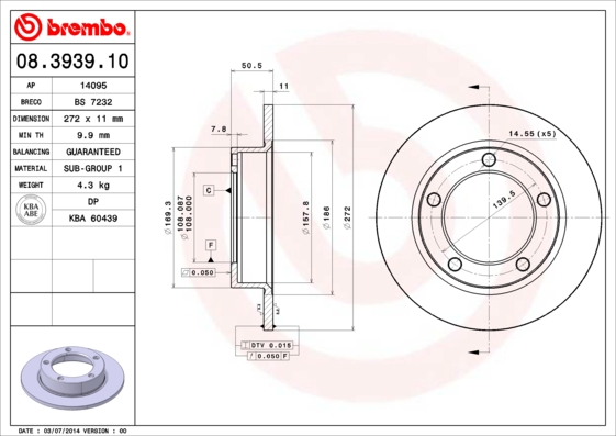 A.B.S. 08.3939.10 BREMBO Bremsscheibe