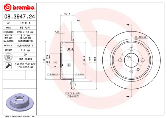 A.B.S. 08.3947.24 BREMBO Bremsscheibe