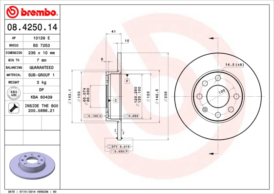 A.B.S. 08.4250.14 BREMBO Bremsscheibe
