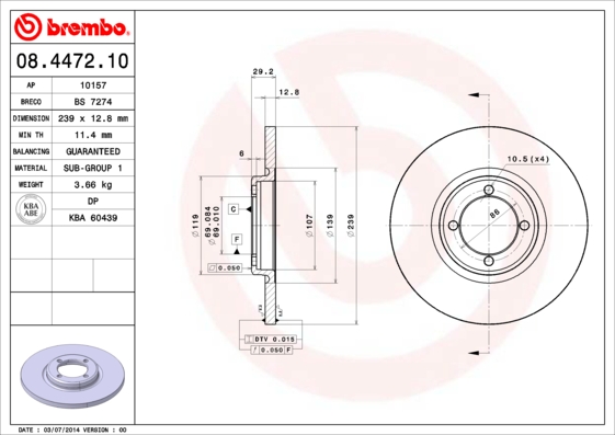 A.B.S. 08.4472.10 BREMBO Bremsscheibe