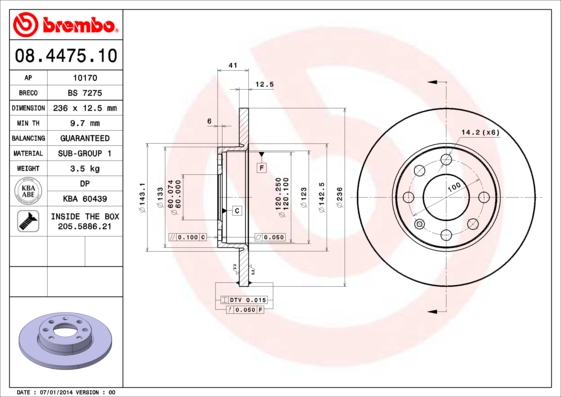 A.B.S. 08.4475.10 BREMBO Bremsscheibe