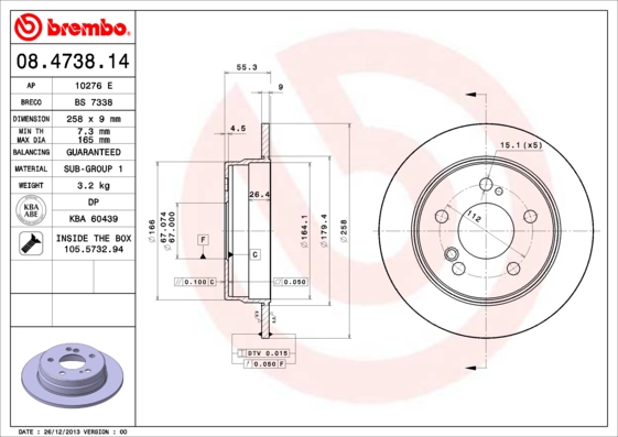 A.B.S. 08.4738.14 BREMBO Bremsscheibe