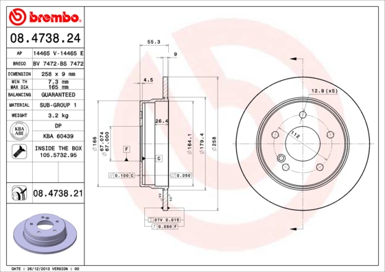 A.B.S. 08.4738.21 BREMBO COATED DISC LINE Bremsscheibe