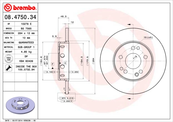 A.B.S. 08.4750.34 BREMBO Bremsscheibe