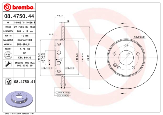 A.B.S. 08.4750.41 BREMBO COATED DISC LINE Bremsscheibe