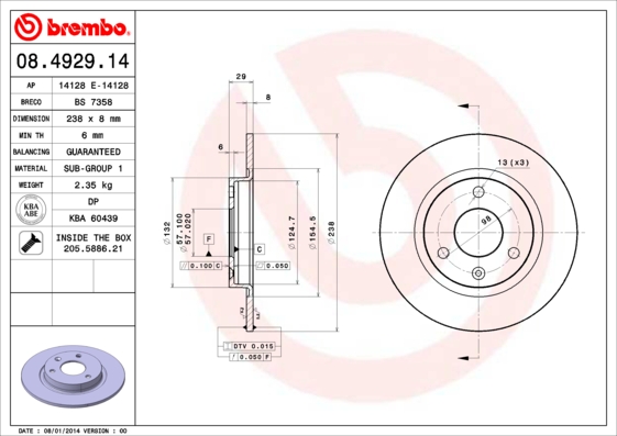 A.B.S. 08.4929.14 BREMBO Bremsscheibe