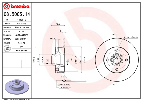A.B.S. 08.5005.14 BREMBO Bremsscheibe