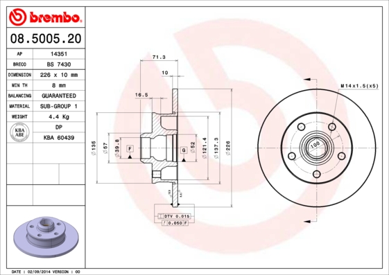 A.B.S. 08.5005.20 BREMBO Bremsscheibe