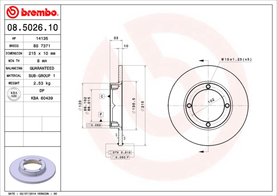 A.B.S. 08.5026.10 BREMBO Bremsscheibe