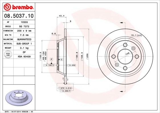 A.B.S. 08.5037.10 BREMBO Bremsscheibe