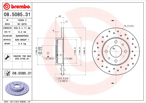 A.B.S. 08.5085.31 BREMBO COATED DISC LINE Bremsscheibe
