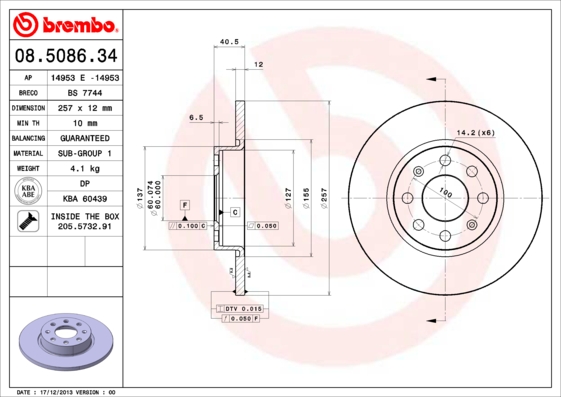 A.B.S. 08.5086.34 BREMBO Bremsscheibe