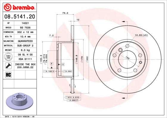 A.B.S. 08.5141.20 BREMBO Bremsscheibe