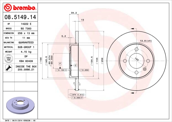 A.B.S. 08.5149.14 BREMBO Bremsscheibe