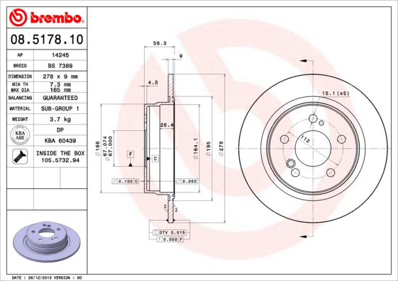 A.B.S. 08.5178.10 BREMBO Bremsscheibe
