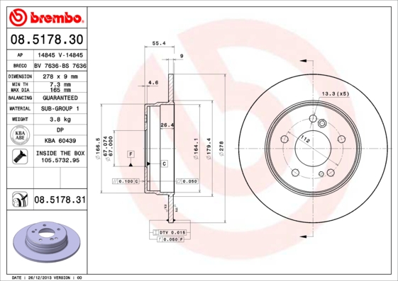 A.B.S. 08.5178.31 BREMBO COATED DISC LINE Bremsscheibe