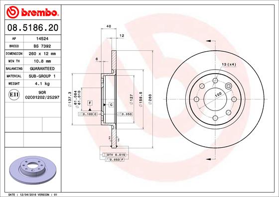 A.B.S. 08.5186.20 BREMBO Bremsscheibe