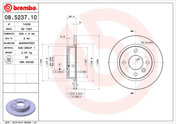 A.B.S. 08.5237.10 BREMBO Bremsscheibe