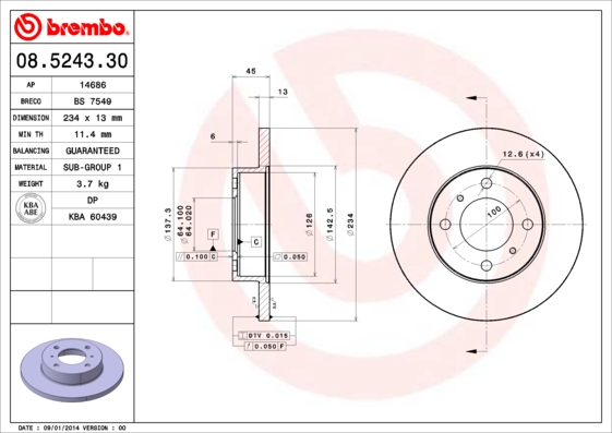 A.B.S. 08.5243.30 BREMBO Bremsscheibe