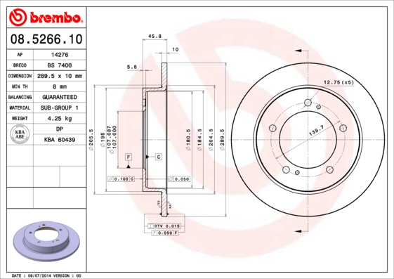 A.B.S. 08.5266.10 BREMBO Bremsscheibe