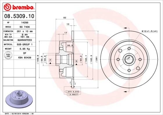 A.B.S. 08.5309.10 BREMBO Bremsscheibe