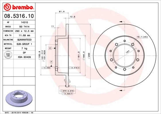A.B.S. 08.5316.10 BREMBO Bremsscheibe