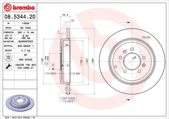 A.B.S. 08.5344.20 BREMBO Bremsscheibe