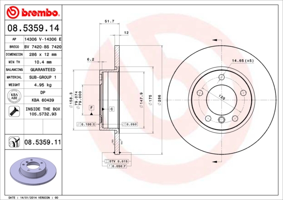 A.B.S. 08.5359.11 BREMBO COATED DISC LINE Bremsscheibe