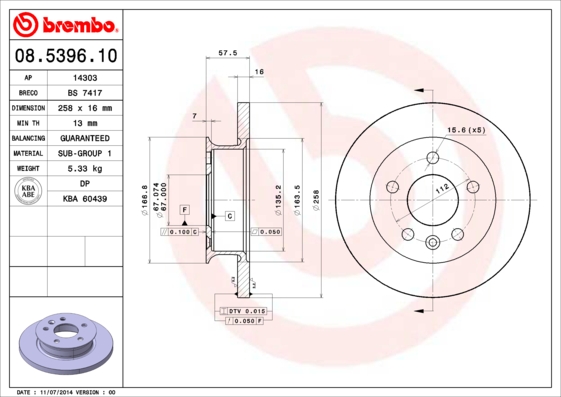 A.B.S. 08.5396.10 BREMBO Bremsscheibe