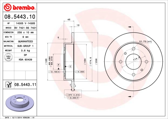 A.B.S. 08.5443.11 BREMBO COATED DISC LINE Bremsscheibe