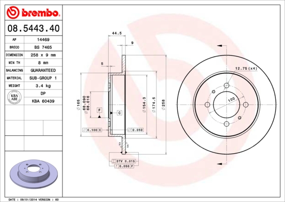 A.B.S. 08.5443.40 BREMBO Bremsscheibe