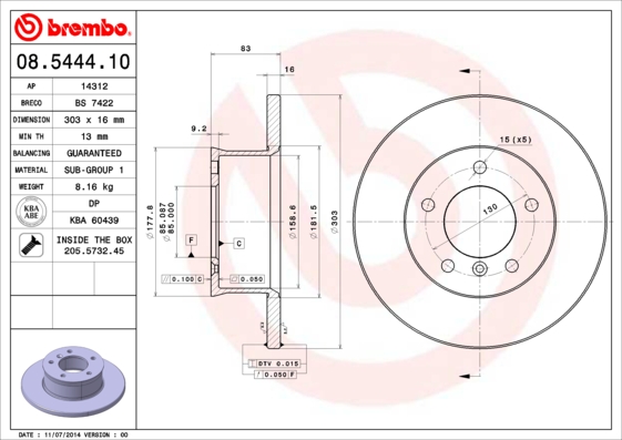 A.B.S. 08.5444.10 BREMBO Bremsscheibe