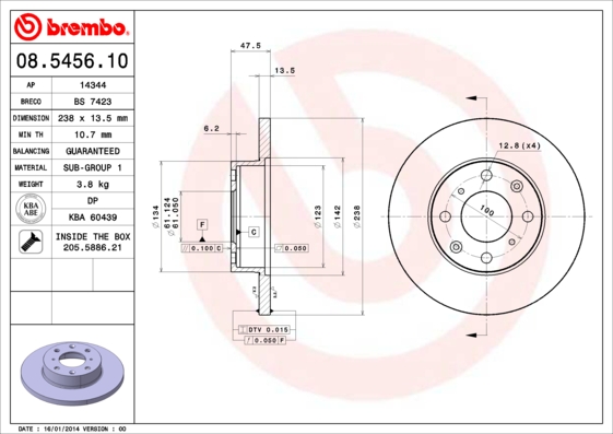 A.B.S. 08.5456.10 BREMBO Bremsscheibe