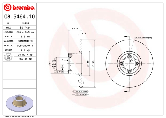A.B.S. 08.5464.10 BREMBO Bremsscheibe