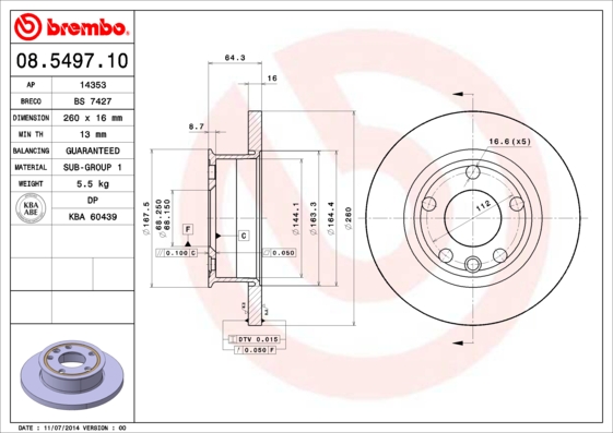 A.B.S. 08.5497.10 BREMBO Bremsscheibe