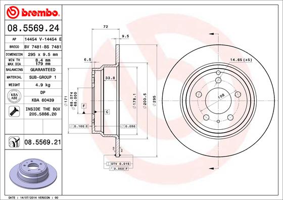 A.B.S. 08.5569.21 BREMBO COATED DISC LINE Bremsscheibe