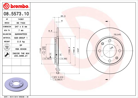 A.B.S. 08.5573.10 BREMBO Bremsscheibe