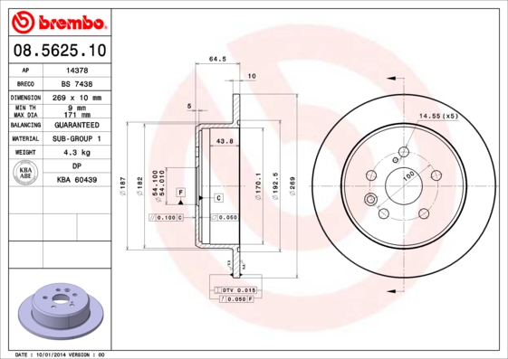 A.B.S. 08.5625.10 BREMBO Bremsscheibe