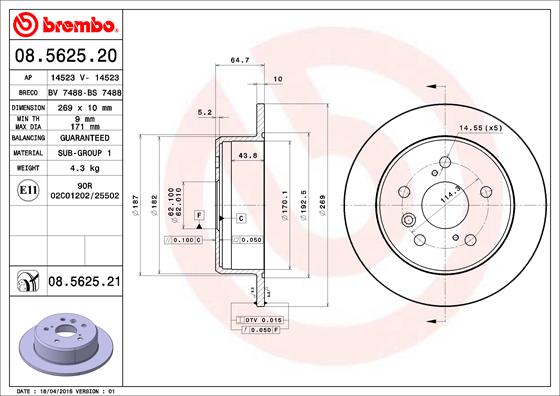 A.B.S. 08.5625.21 BREMBO COATED DISC LINE Bremsscheibe