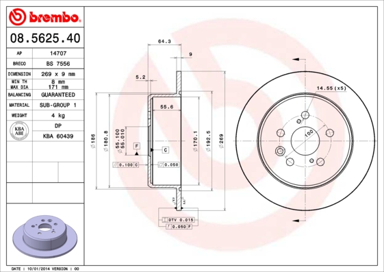 A.B.S. 08.5625.40 BREMBO Bremsscheibe