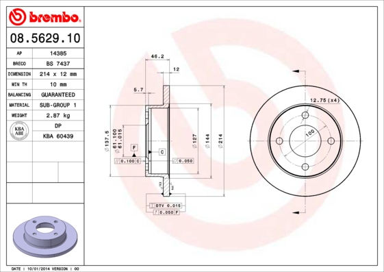 A.B.S. 08.5629.10 BREMBO Bremsscheibe