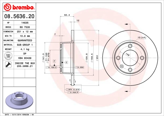 A.B.S. 08.5636.20 BREMBO Bremsscheibe