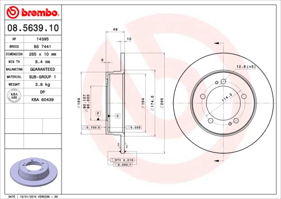 A.B.S. 08.5639.10 BREMBO Bremsscheibe