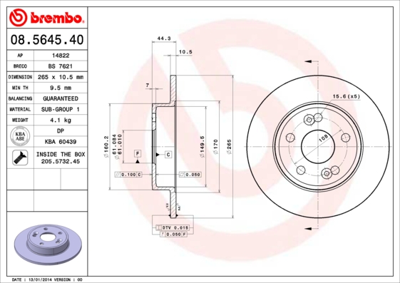A.B.S. 08.5645.40 BREMBO Bremsscheibe