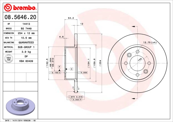A.B.S. 08.5646.20 BREMBO Bremsscheibe