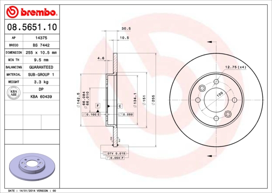 A.B.S. 08.5651.10 BREMBO Bremsscheibe