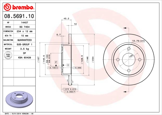 A.B.S. 08.5691.10 BREMBO Bremsscheibe