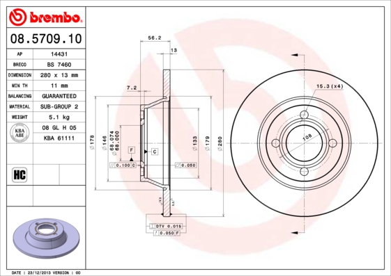 A.B.S. 08.5709.10 BREMBO Bremsscheibe