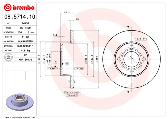 A.B.S. 08.5714.10 BREMBO Bremsscheibe