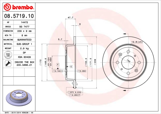 A.B.S. 08.5719.10 BREMBO Bremsscheibe